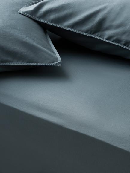 John Lewis Washed Organic Cotton Fitted Sheet, Denim Blue