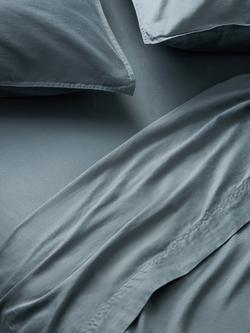 John Lewis Washed Organic Cotton Flat Sheet, Denim Blue