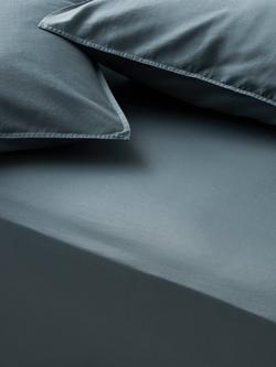 John Lewis Washed Organic Cotton Deep Fitted Sheet, Denim Blue