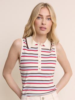 Nobody's Child Button Front Stripe Collared Vest, White, White
