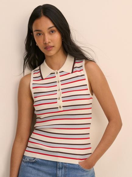 Nobody's Child Button Front Stripe Collared Vest, White, White