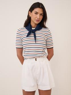 Nobody's Child Knitted Stripe Tie Neck T-Shirt, White, White