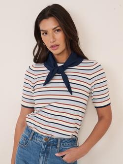 Nobody's Child Knitted Stripe Tie Neck T-Shirt, White - view 2, White
