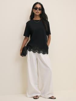 Nobody's Child Asymmetric Lace Hem T-Shirt, Black - view 2, Black