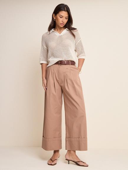 Nobody's Child Mesh Knit Open Polo Collar Top, Cream - view 2, Cream