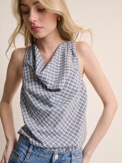 Nobody's Child Bonbon Check Cotton Sleeveless Cowl Neck Top, Cream, Cream
