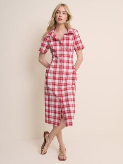 Nobody's Child Alexandria Check Cotton Column Midi Shirt Dress, Red/White, Red/White