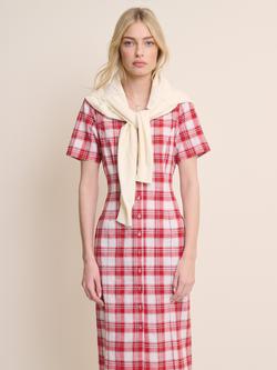 Nobody's Child Alexandria Check Cotton Column Midi Shirt Dress, Red/White - view 2, Red/White