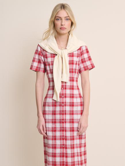 Nobody's Child Alexandria Check Cotton Column Midi Shirt Dress, Red/White - view 2, Red/White