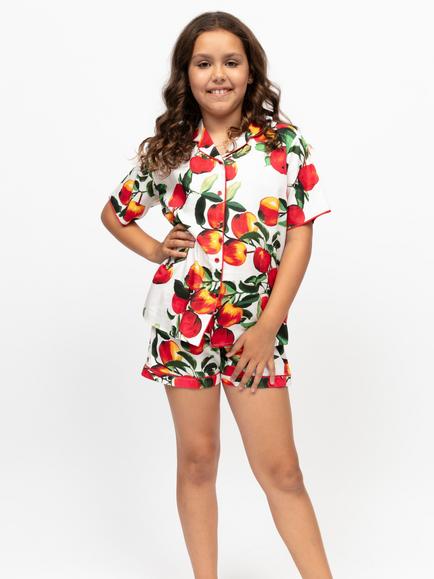 Minijammies Kids' Tara Apple Print Short Pyjama Set, Red, Red
