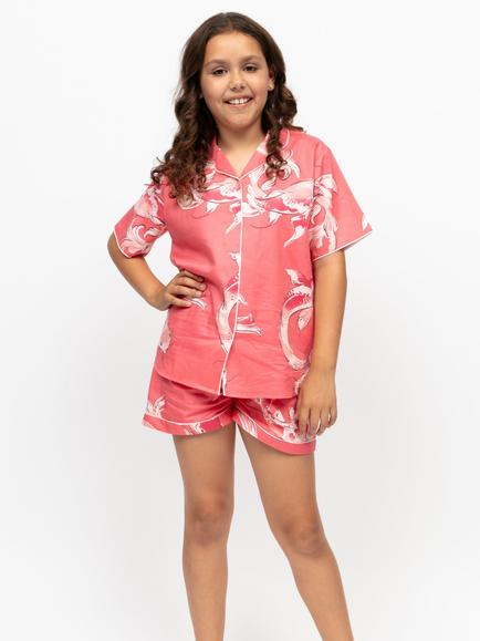 Minijammies Kids' Amelia Koi Fish Print Short Pyjama Set, Salmon Pink, Salmon Pink