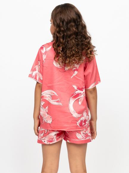 Minijammies Kids' Amelia Koi Fish Print Short Pyjama Set, Salmon Pink - view 2, Salmon Pink