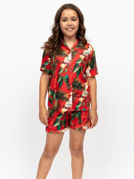 Minijammies Kids' Tara Bird Print Short Pyjama Set, Red, Red