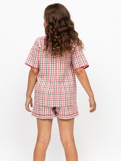 Minijammies Kids' Tara Seersucker Check Short Pyjama Set, Red/Multi - view 2, Red/Multi