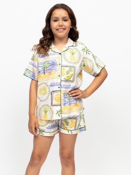 Minijammies Kids' Cora Postcard Print Short Pyjama Set, Green, Green