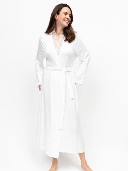 Nora Rose by Cyberjammies Aimee Scallop Lace Detail Dressing Gown, White, White