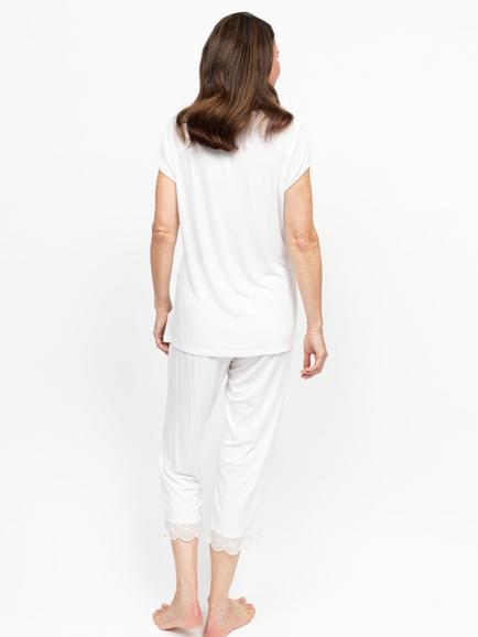 Nora Rose by Cyberjammies Aimee Scallop Lace Trim Jersey Cropped Pyjama Set, White - view 2, White