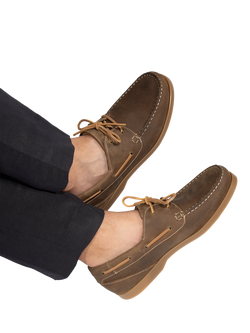 Jones Bootmaker Parsons Wide Fit Leather Boat Shoes, Tobacco - view 2, Tobacco