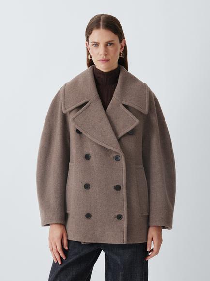 John Lewis J. Lewis Wool Rich Sculpted Peacoat, Taupe, Taupe