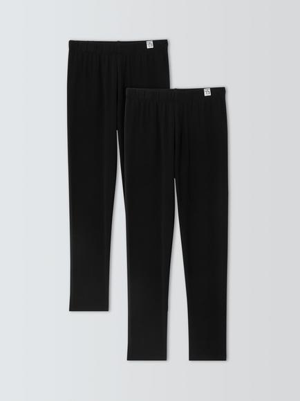 John Lewis Kids' Cotton Leggings, Pack of 2, Black, Black