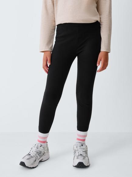 John Lewis Kids' Cotton Leggings, Pack of 2, Black - view 2, Black