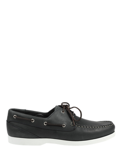 Jones Bootmaker Parsons Wide Fit Leather Boat Shoes, Navy, Navy