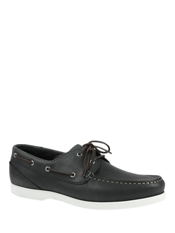 Jones Bootmaker Parsons Wide Fit Leather Boat Shoes, Navy - view 2, Navy
