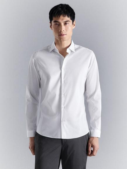 Mango Slim Fit Cotton Blend Shirt, White, White