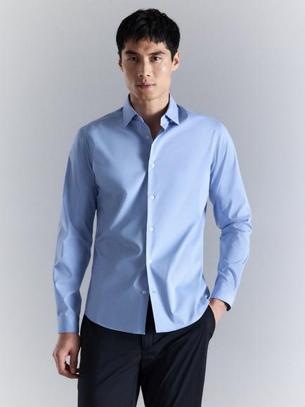 Mango Regular Fit Non Iron Cotton Blend Shirt, Blue, Blue
