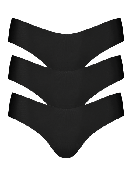 Commando Invisible Rib Thong, Pack of 3, Black, Black