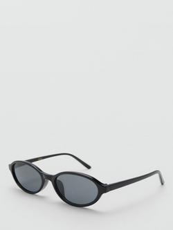 Mango Lightweight Oval Sunglasses, Black, Black/Grey