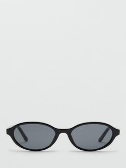 Mango Lightweight Oval Sunglasses, Black - view 2, Black/Grey