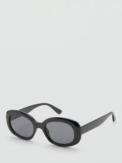 Mango Oval Oversized Sunglasses, Black, Black/Grey