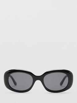 Mango Oval Oversized Sunglasses, Black - view 2, Black/Grey