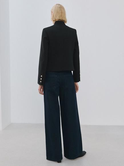 Mango Stand Collar Jewel Button Jacket, Black - view 2, Black