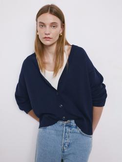 Mango V-Neck Draped Cardigan, Navy