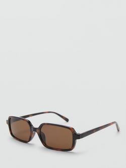Mango Rectangular Statement Sunglasses, Chocolate, Tortoiseshell/Brown