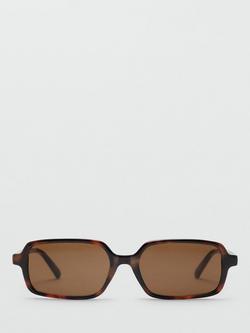 Mango Rectangular Statement Sunglasses, Chocolate - view 2, Tortoiseshell/Brown