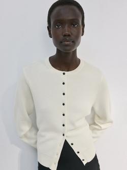 Mango Crew Neck Contrast Button Cardigan, Raw, Raw