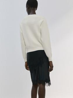 Mango Crew Neck Contrast Button Cardigan, Raw - view 2, Raw