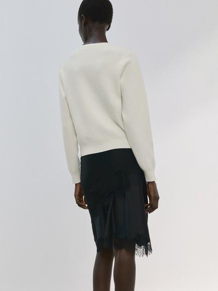 Mango Crew Neck Contrast Button Cardigan, Raw - view 2, Raw