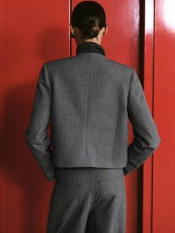 Mango Collarless Check Cropped Jacket, Grey - view 2, Grey