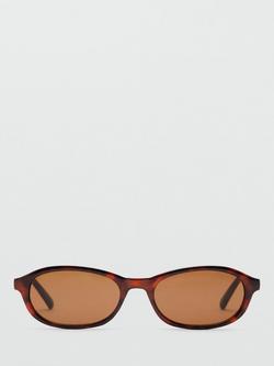 Mango Slim Oval Sunglasses, Chocolate, Tortoiseshell/Brown