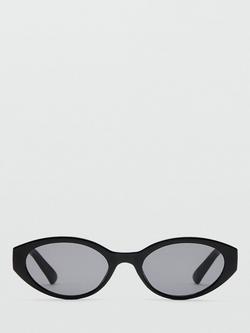 Mango Oval Frame Sunglasses, Black, Black/Grey
