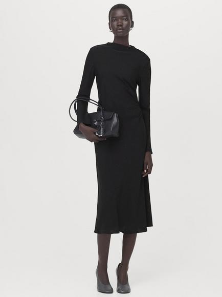 Mango Ruched Midi Dress, Black, Black