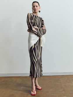 Mango Zebra Print Midi Dress, Black, Black