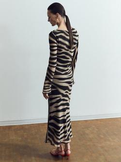 Mango Zebra Print Midi Dress, Black - view 2, Black