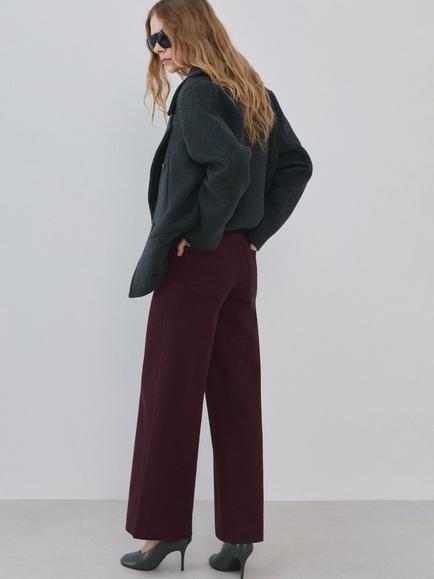 Mango High Rise Stretch Wide Leg Jeans, Wine - view 2, Wine