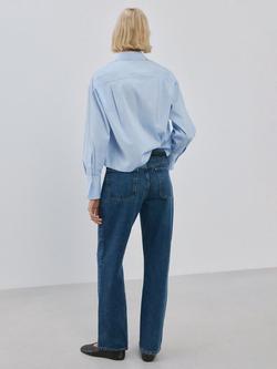 Mango Stripe Embellished Cropped Shirt, Sky Blue - view 2, Sky Blue