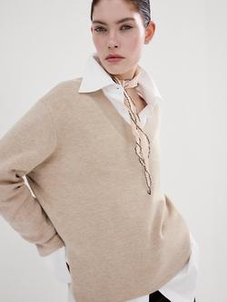 Mango V-Neck Long Sleeve Jumper, Stone, Stone